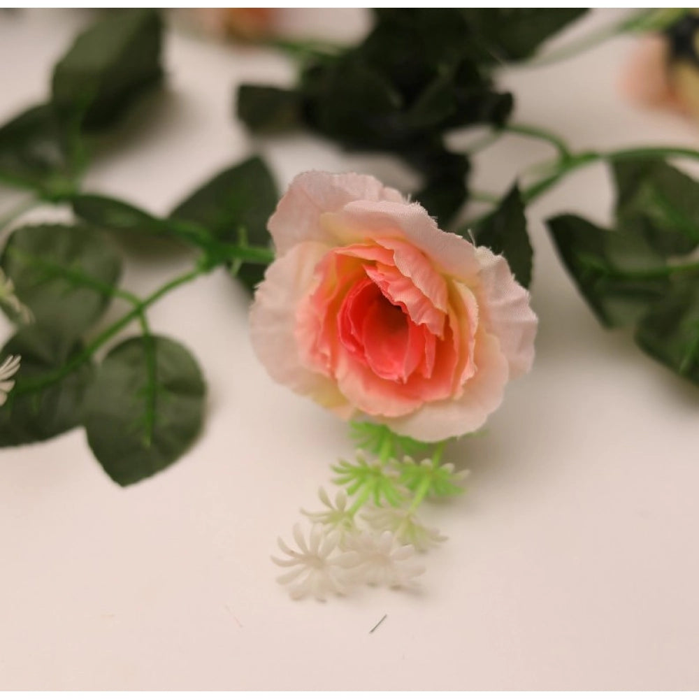 Generic Artificial White Filler Rose Vines Flowers Plants Artificial Flower Creeper Hanging Rose For Home Decoration (Color: Pink_White, Material: Silk Polyester)