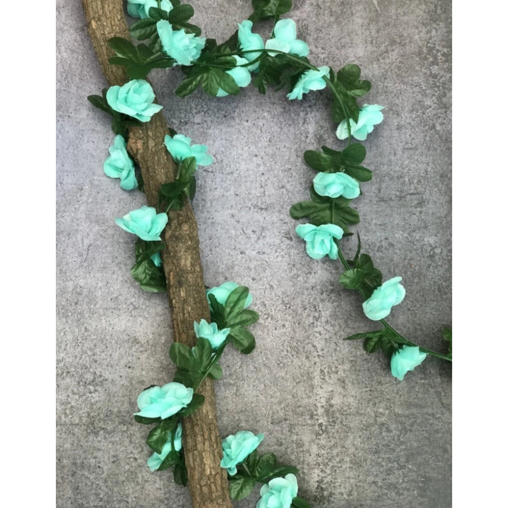 Generic Artificial Flower Creeper Hanging Rose Garland For Home Decoration (Color: Blue, Material: Silk Polyester)